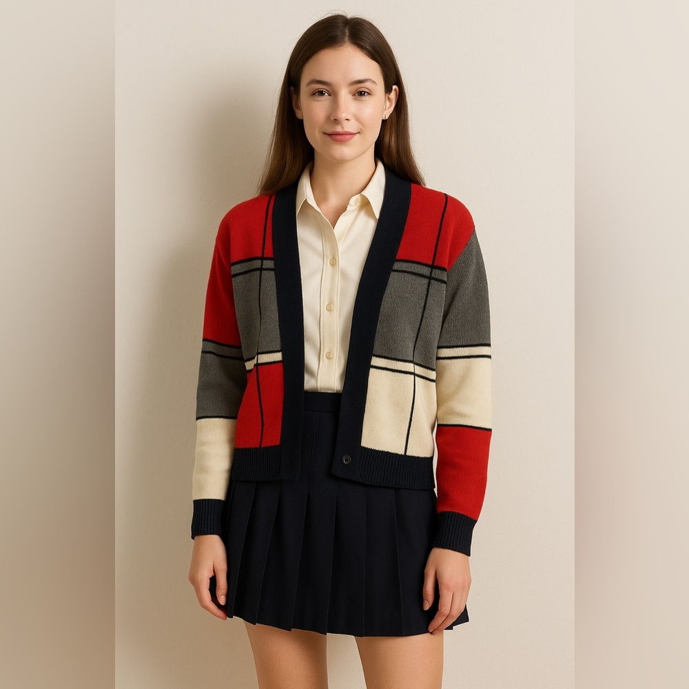 Fia Italia Handloomed Colorblock Cardigan Sweater XL | Retro Preppy